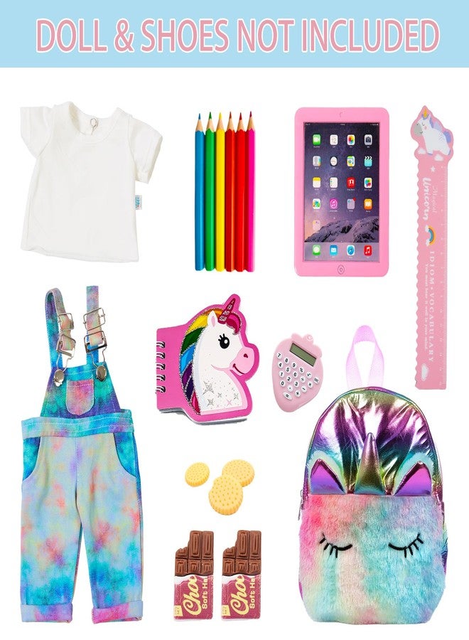 DONTNO American 18 Inch Doll Accessories, Cute School Supplies Set - Denim Suspenders, Doll Bag, Pencil, Ruler - Image 2